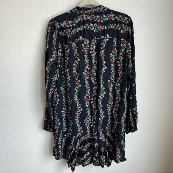 Free People Floral Black Long Sleeve Button Down Mini Dress, Size M - Picture 10 of 10